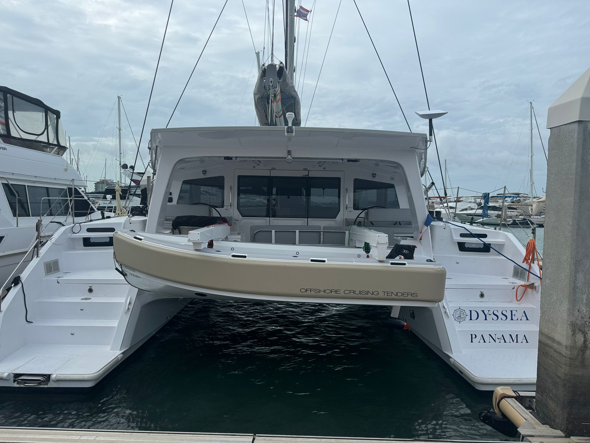 Seawind 1370 twin helms and signature tri-fold saloon doors